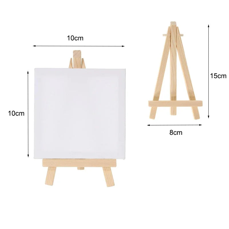 12pcs Artists 5 Inch Mini Easel +3 Inch X3 Inch Mini Canvas Set Painting Kids Craft DIY Drawing Small Table Easel for School