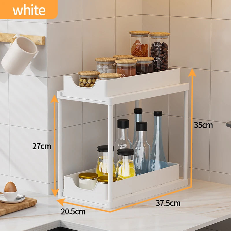 New 2 Tier Under Sink Organizer, Pull Out Sliding Rack, Multi-Function Shelf for Kitchen Bathroom,Space Saving Cabinet Organizer