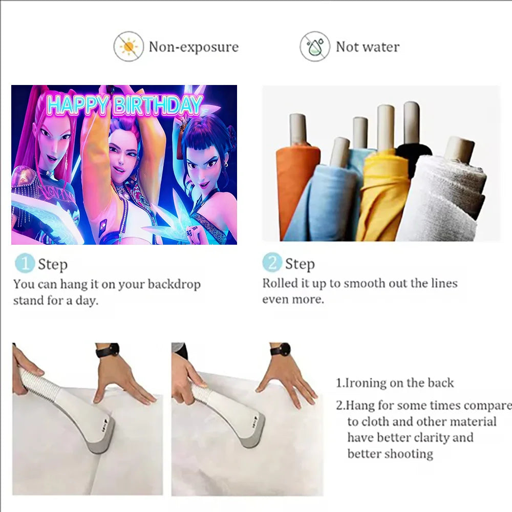 Hot KPop Girl Demon Hunters Backdrop Popular Anime Adult Children's Birthday Party Decorations Baby Shower Supplies Photo Props