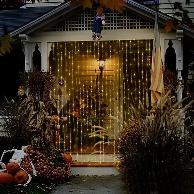 Curtain String Lights Solar Outdoor 8 Lighting Modes LED Light for Garden Wedding Christmas New Year Home Inner Court Decoration