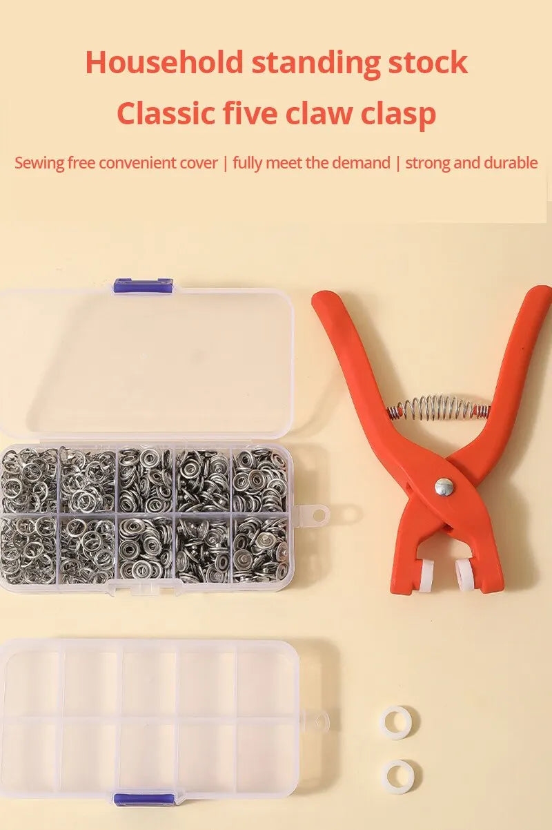 Snap Button Kit,Sets Metal Snap Buttons with Fastener Pliers Press Tool and Box, Rust Proof DIY Press Studs Button Fix Tool