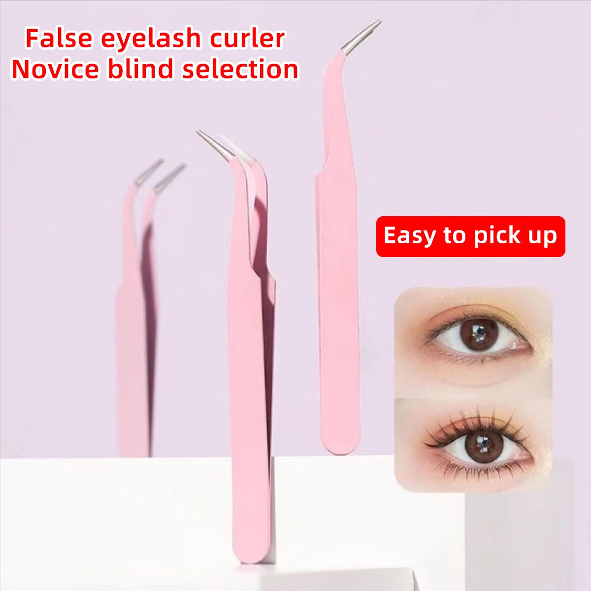 1/2pcs Pink Eyelash Curler Beautician Eyelash Extension Tool Craft Specific Precision Eyelashes Sticker Tweezers Gift