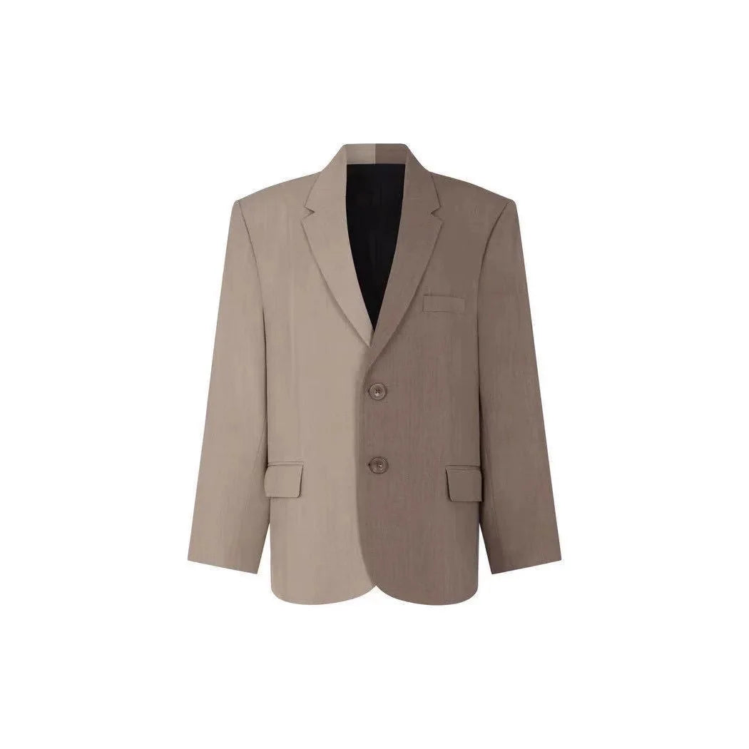 Women's Autumn Winter Color Blocked Loose Two Piece Set Casual Single Breasted Long Sleeved Lapel Coat+Straight Pants Suit Women