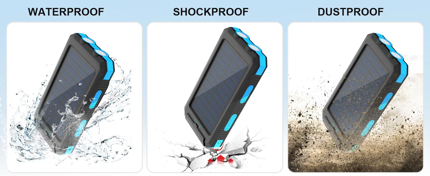 Solar power bank 50000mAh with built-in cable, lightweight and large capacity universal mobile power supply for mobile phones