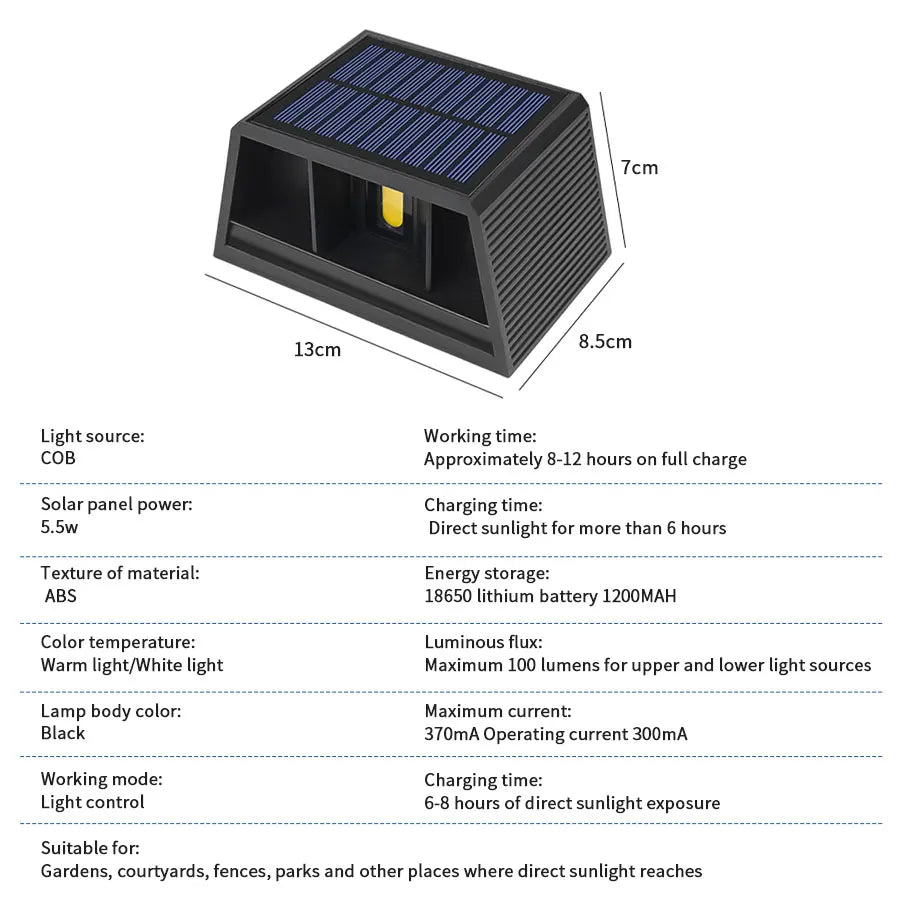 LED Outdoor Solar Lights Up And Down Lighting Wall Lamp Garden Decor Outdoor Solar Spotlights Solar Powered Sunlight Wall Sconce