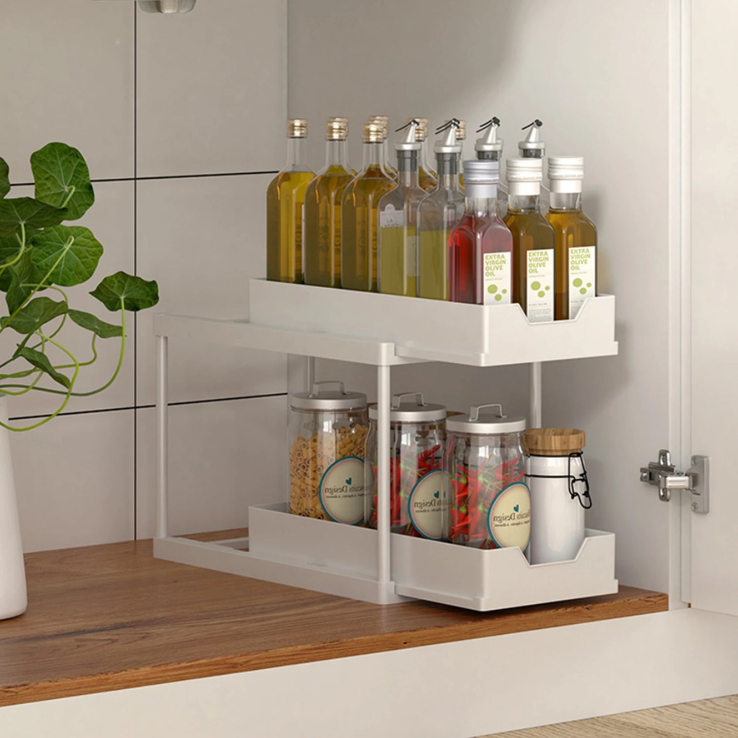 New 2 Tier Under Sink Organizer, Pull Out Sliding Rack, Multi-Function Shelf for Kitchen Bathroom,Space Saving Cabinet Organizer