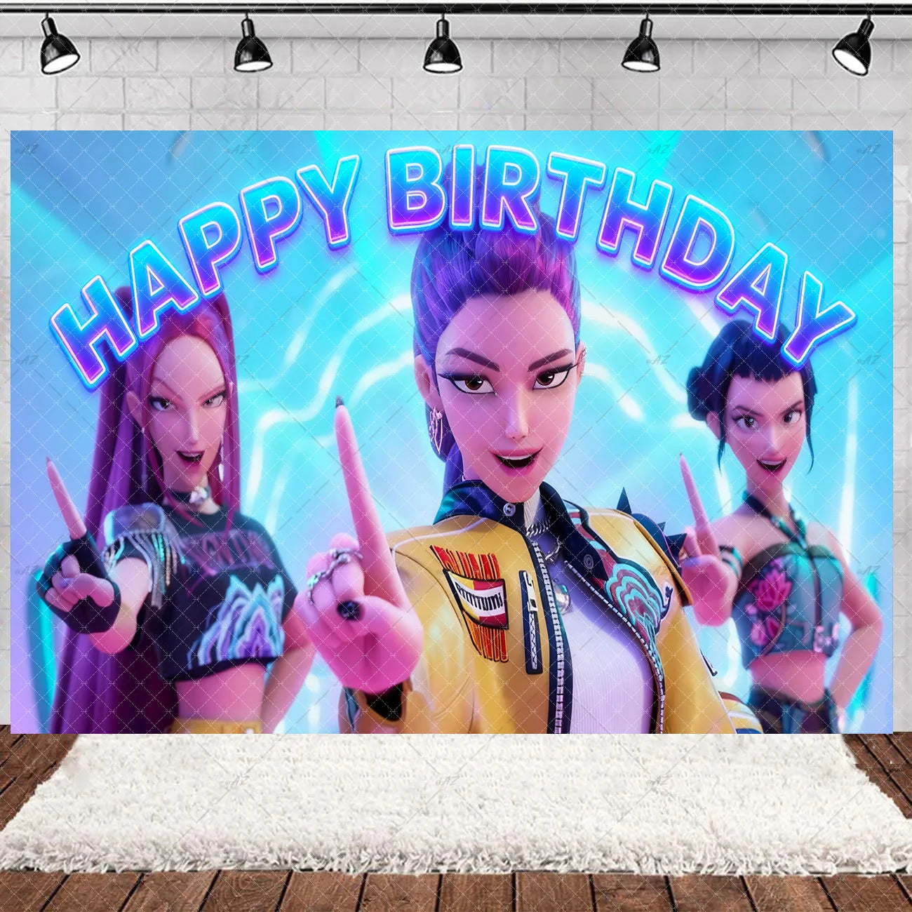 Hot KPop Girl Demon Hunters Backdrop Popular Anime Adult Children's Birthday Party Decorations Baby Shower Supplies Photo Props