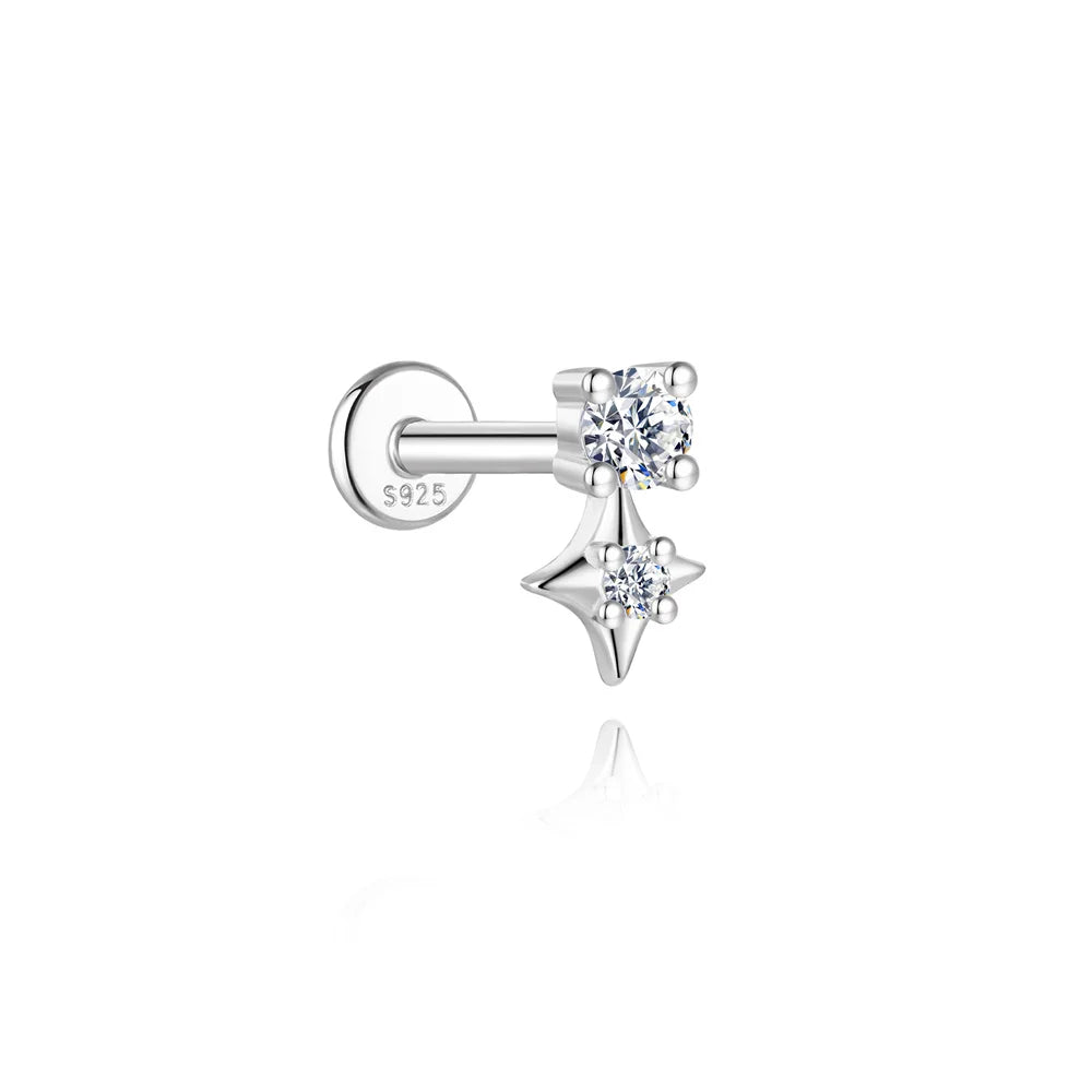 CANNER 1PC Moissanite Spherical Vertical Eight-pointed Star Piercing Earrings 925 Sterling Silver Jewelry Valentine's Day Gift