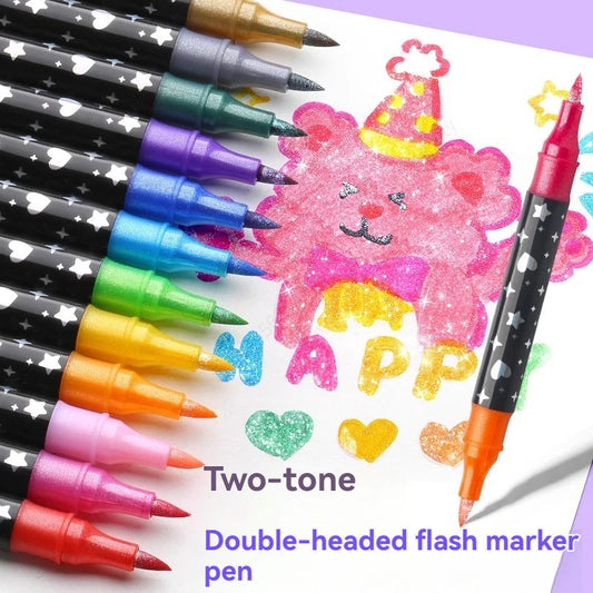 6/24/96 Colors Dual Brush Tip Glitter Art Markers Metallic Paint Marker Set Pens DIY Crafts Birthday Cards, Making Poster, Album