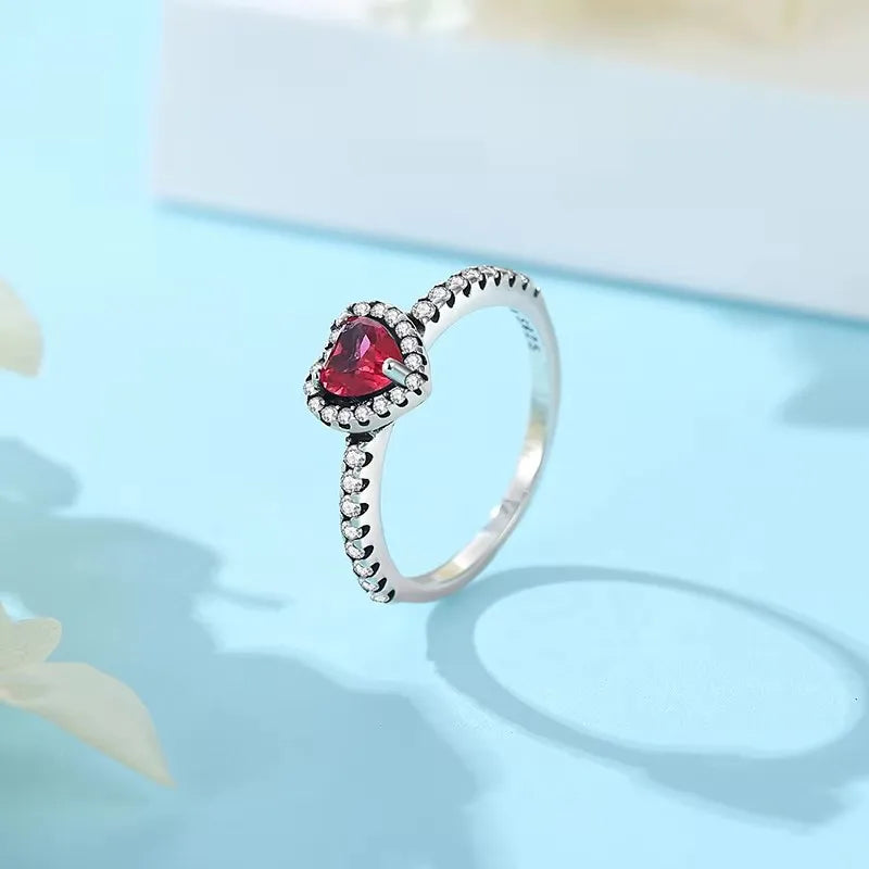 Hot Sale 925 Sterling Silver Red Pink Blue Green Heart Stone Snowflake Daisy Ring Trinkets Rings Wedding Fashion  Jewelry Women