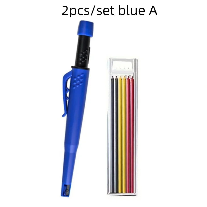 Solid Carpenter Pencil Set 2.8mm Deep Hole Mechanical Pencil Marker with Built in Sharpener for Carpenter Woodworking Architect