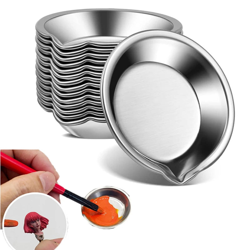 1/5/10Pcs Stainless Steel Painting Color Bowls Oil Paint Trays Paint Color Mixing Cups Color Mixer Children DIY Painting Tools