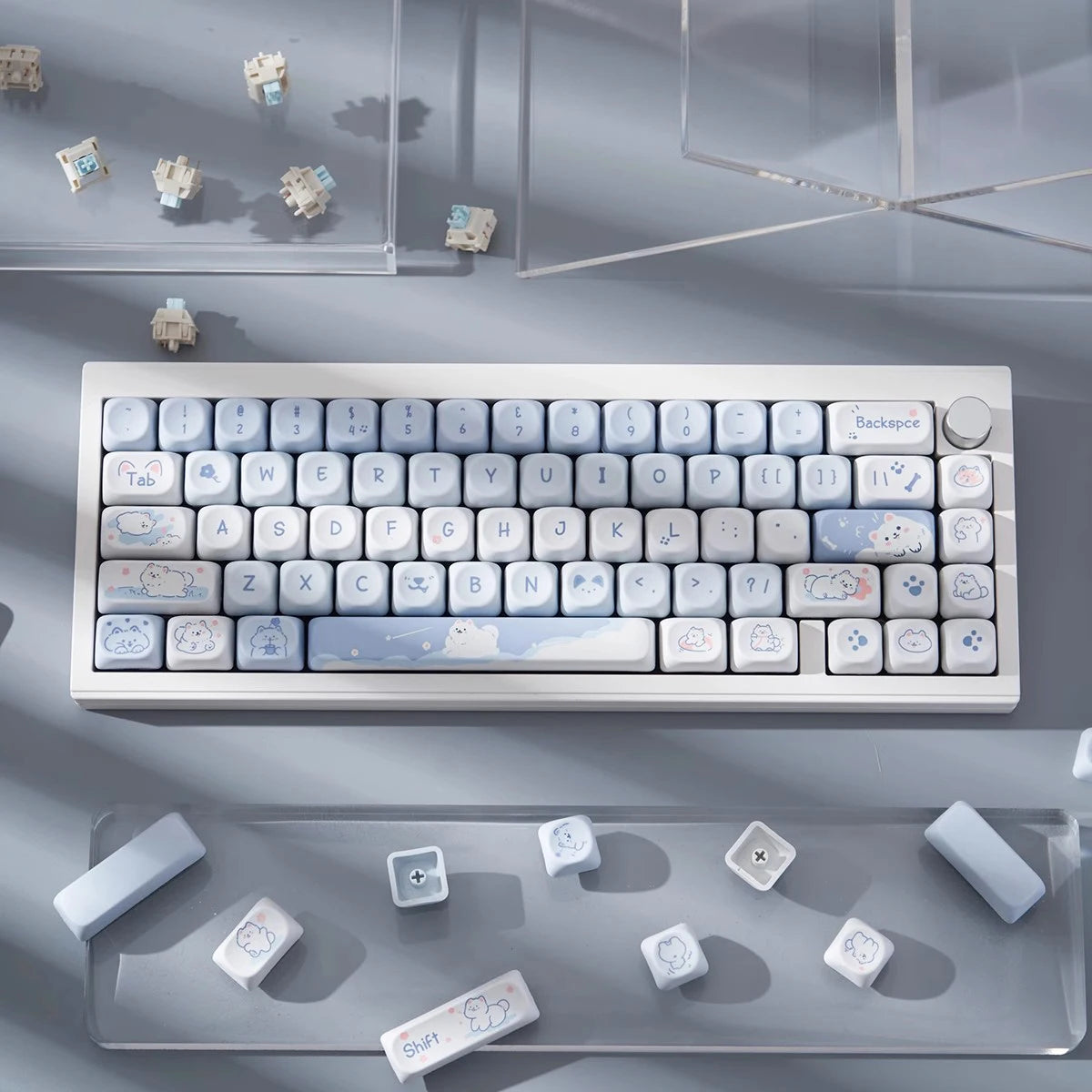 95 Keys artoon Cute Puppy Cat Kitty Keycaps GMK PBT Keycap MOA Profile Dye Sublimation For  DIY Mechanical Keyboard Girls Gift