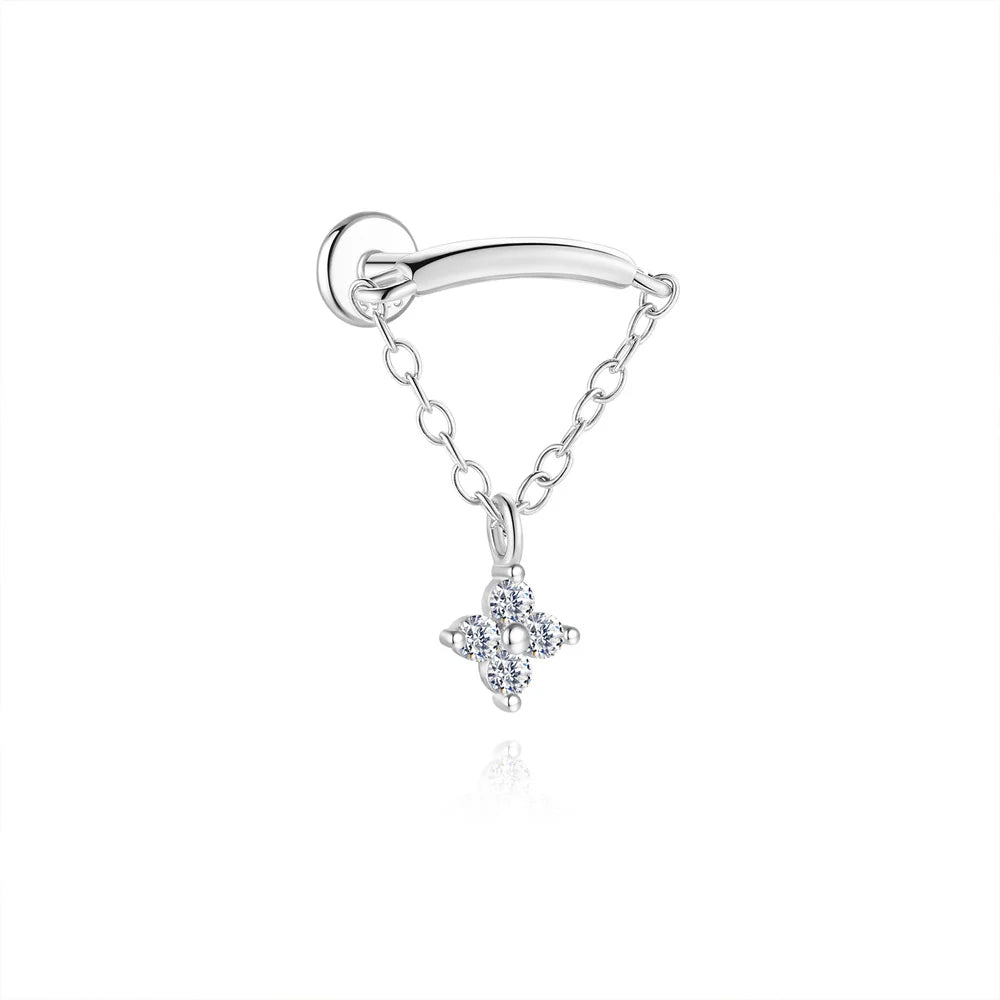 CANNER 1PC Moissanite Spherical Vertical Eight-pointed Star Piercing Earrings 925 Sterling Silver Jewelry Valentine's Day Gift