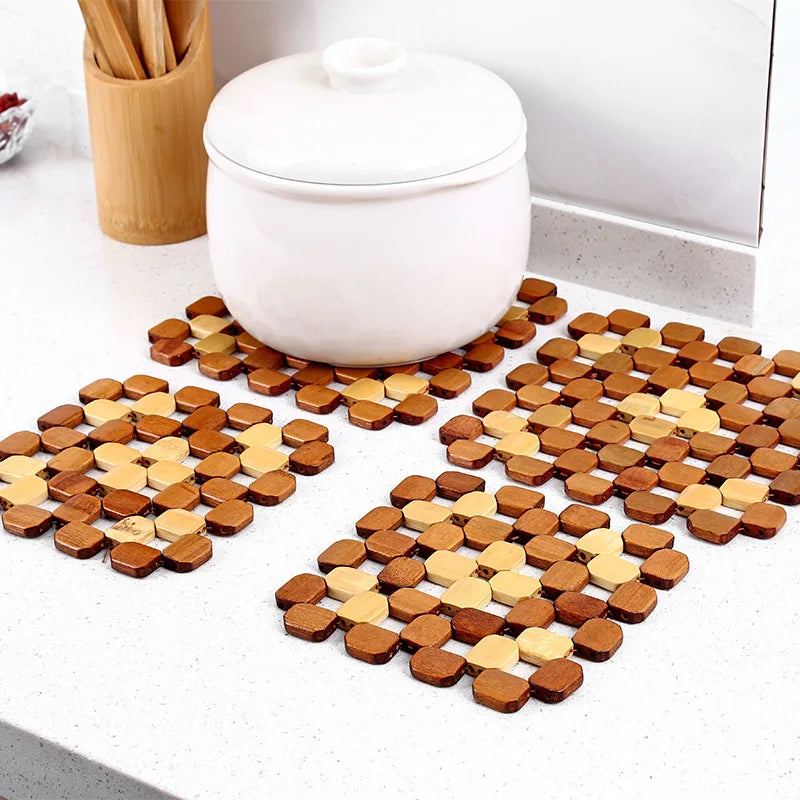 Kitchen Bamboo Insulation Pad Bamboo Table Mat Non-slip Casserole Bowl Mat Square Anti-scalding Protection Table Mat