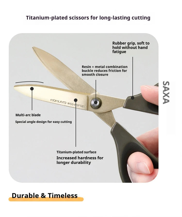 Japan KOKUYO SAXA Safety Scissors,Portable Titanium Coated Non-stick Blunt Tip Multi-Purpose Scissors for Home,Kids Craft&Office