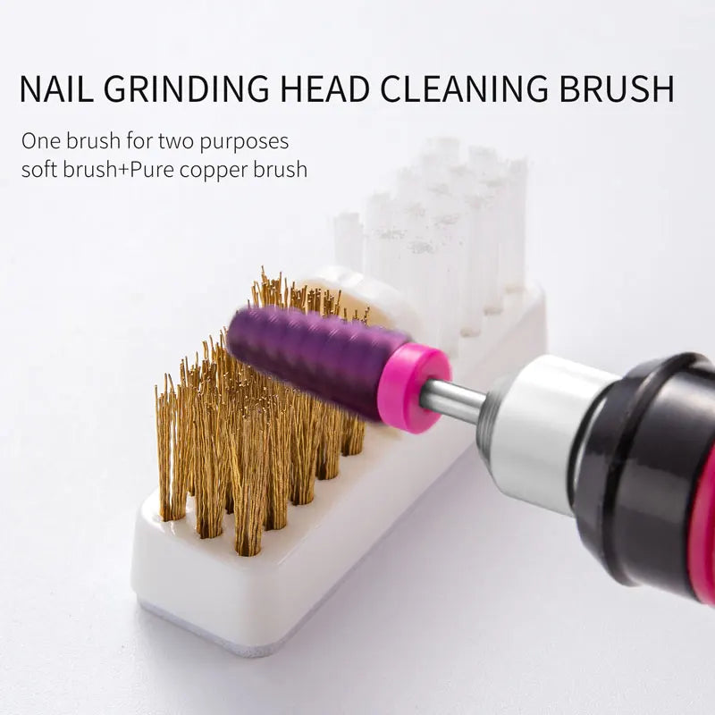 Electric Nail Drill Bits Cleaning Brush with Dustproof Box Portable Manicure Cutter Cleanser Copper Wire Brush Clean Tools