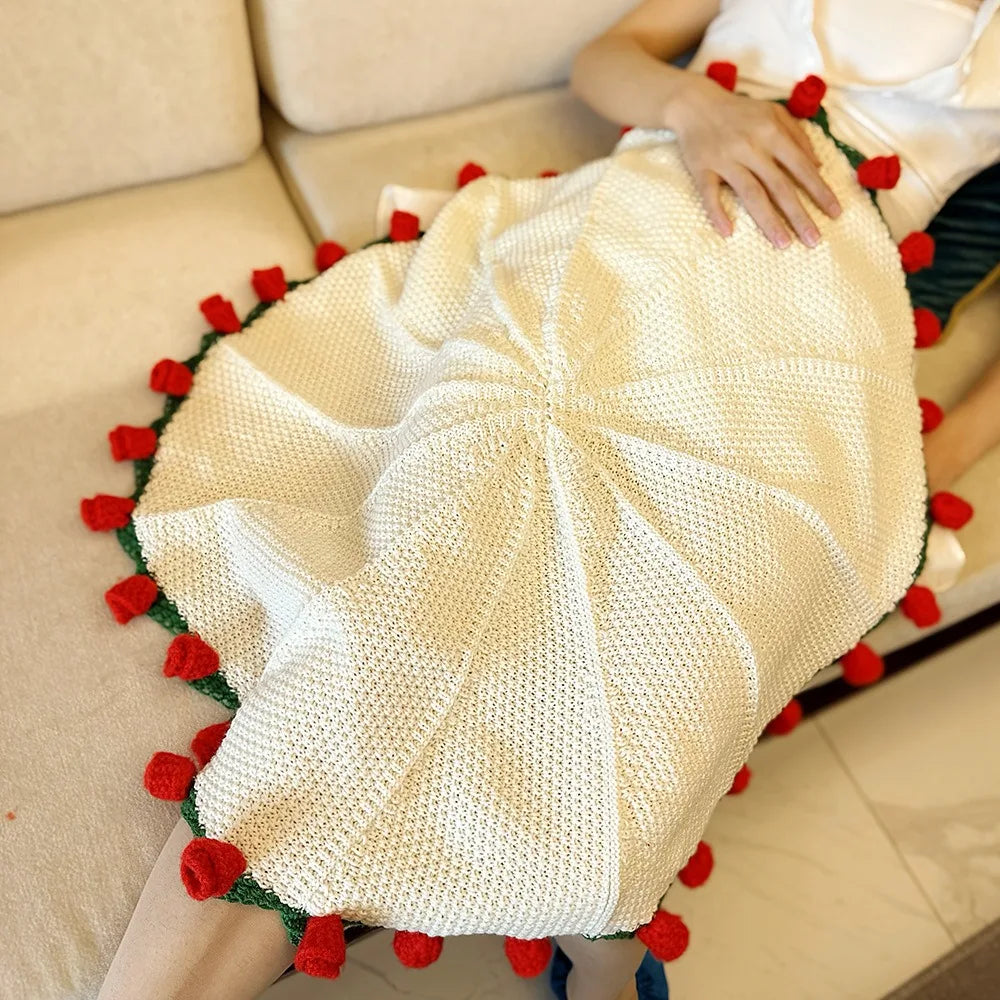 Creative Crochet Rose Bouquet Blanket Fashion Finished Rose Nap Blanket Soft Flower Hugging Blanket Valentine's Day Blanket