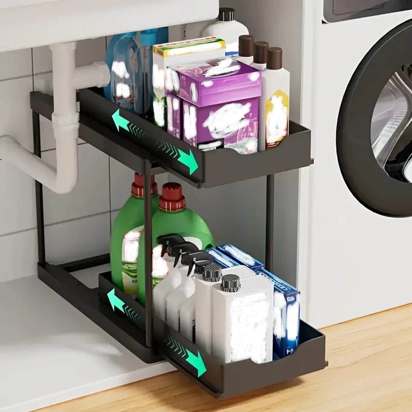 New 2 Tier Under Sink Organizer, Pull Out Sliding Rack, Multi-Function Shelf for Kitchen Bathroom,Space Saving Cabinet Organizer