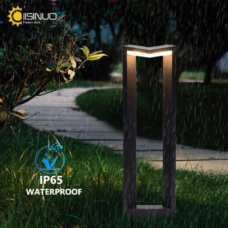 LED 12W Outdoor Landscape Path Lights Black IP65 Waterproof Lawn Post Light Fixture for Lawn Patio Courtyard Driveway Decoration