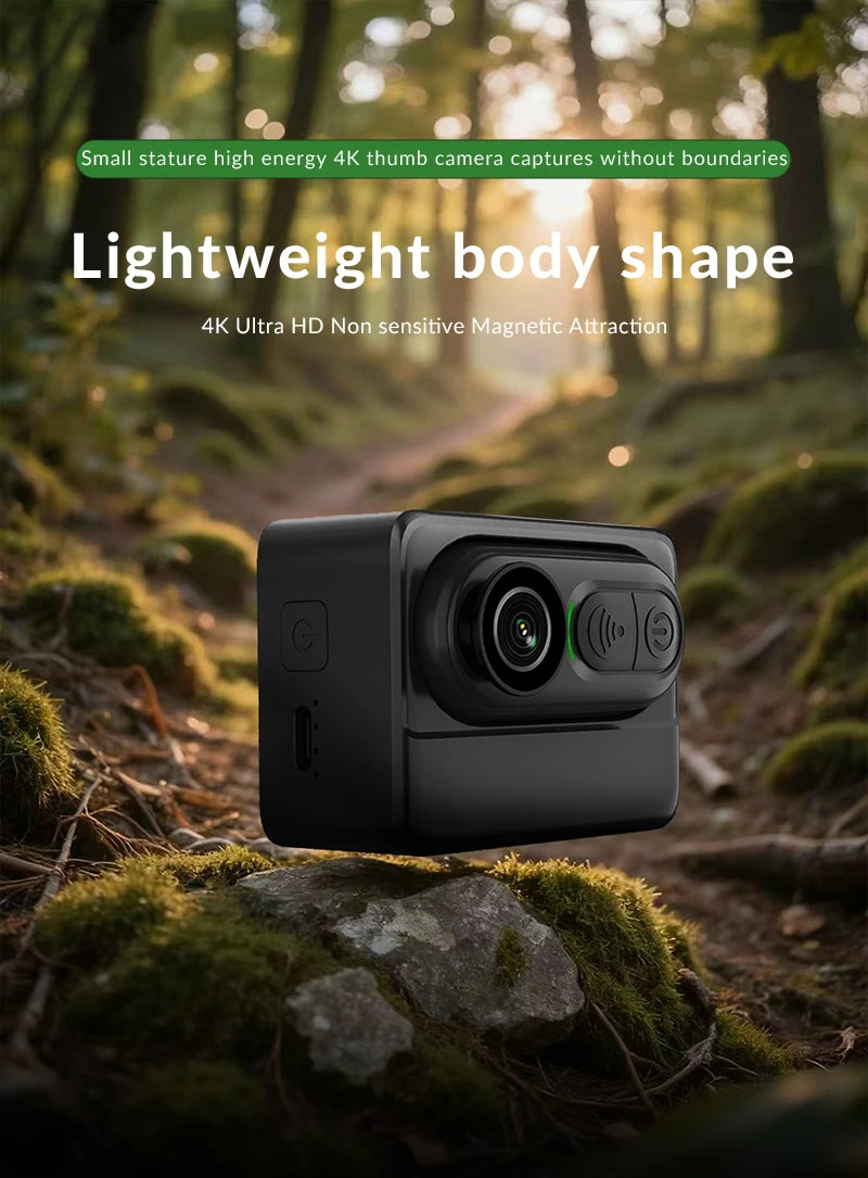 Compact Waterproof 4K Mini Body Camera 6-Axis Stabilized Thumb Cam for Outdoor Sports & Travel Recording