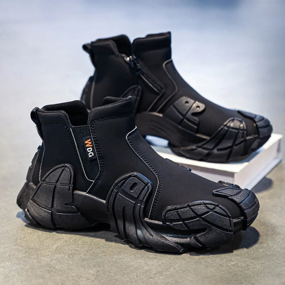 2025 New Men's High - top Shoes for Autumn - Anti - slip Waterproof  Side - zipper Work Shoes for Construction Site