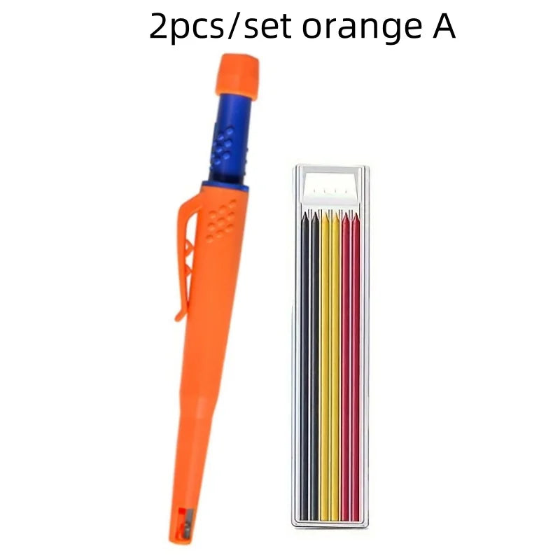 Solid Carpenter Pencil Set 2.8mm Deep Hole Mechanical Pencil Marker with Built in Sharpener for Carpenter Woodworking Architect