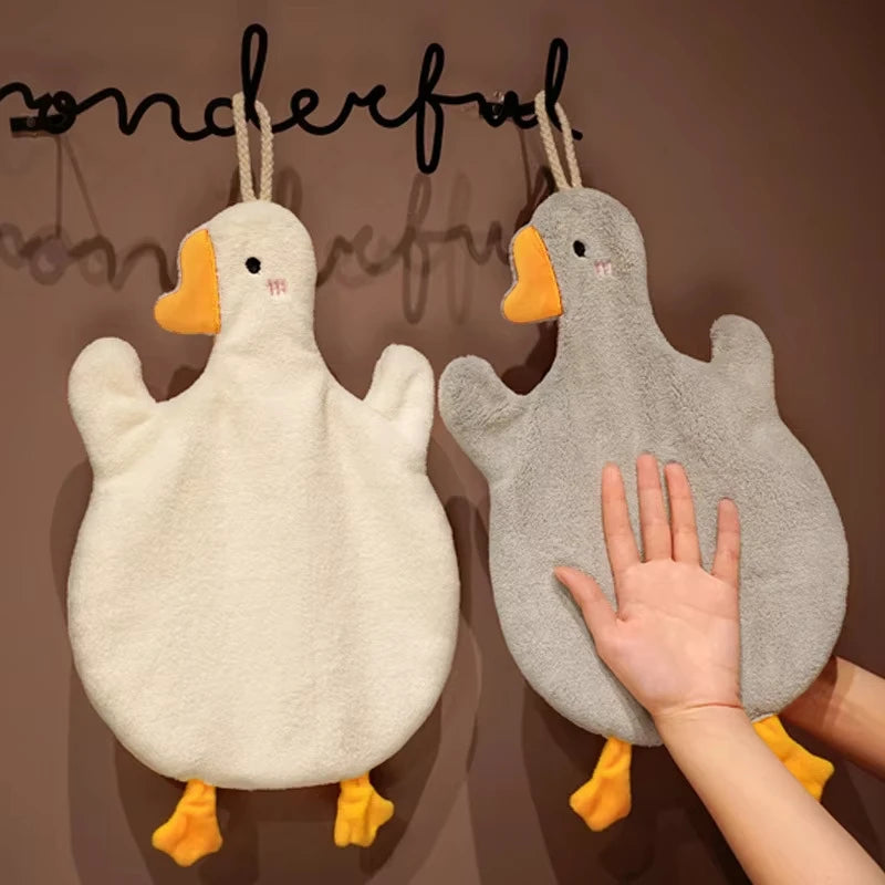 Cute Cartoon Big Goose Hanging Hand Towel Super Absorbent Quick Dry Wipe Cloth Soft Hanging Towel For Kitchen Bathroom Washroom