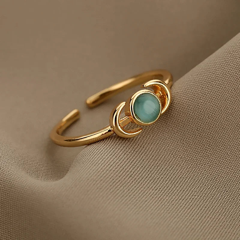 Trend Opal Finger Rings For Women Stainless Steel Adjustable Couple Geometric Open Ring Handmade Aesthetic Jewelry Gift Anillos