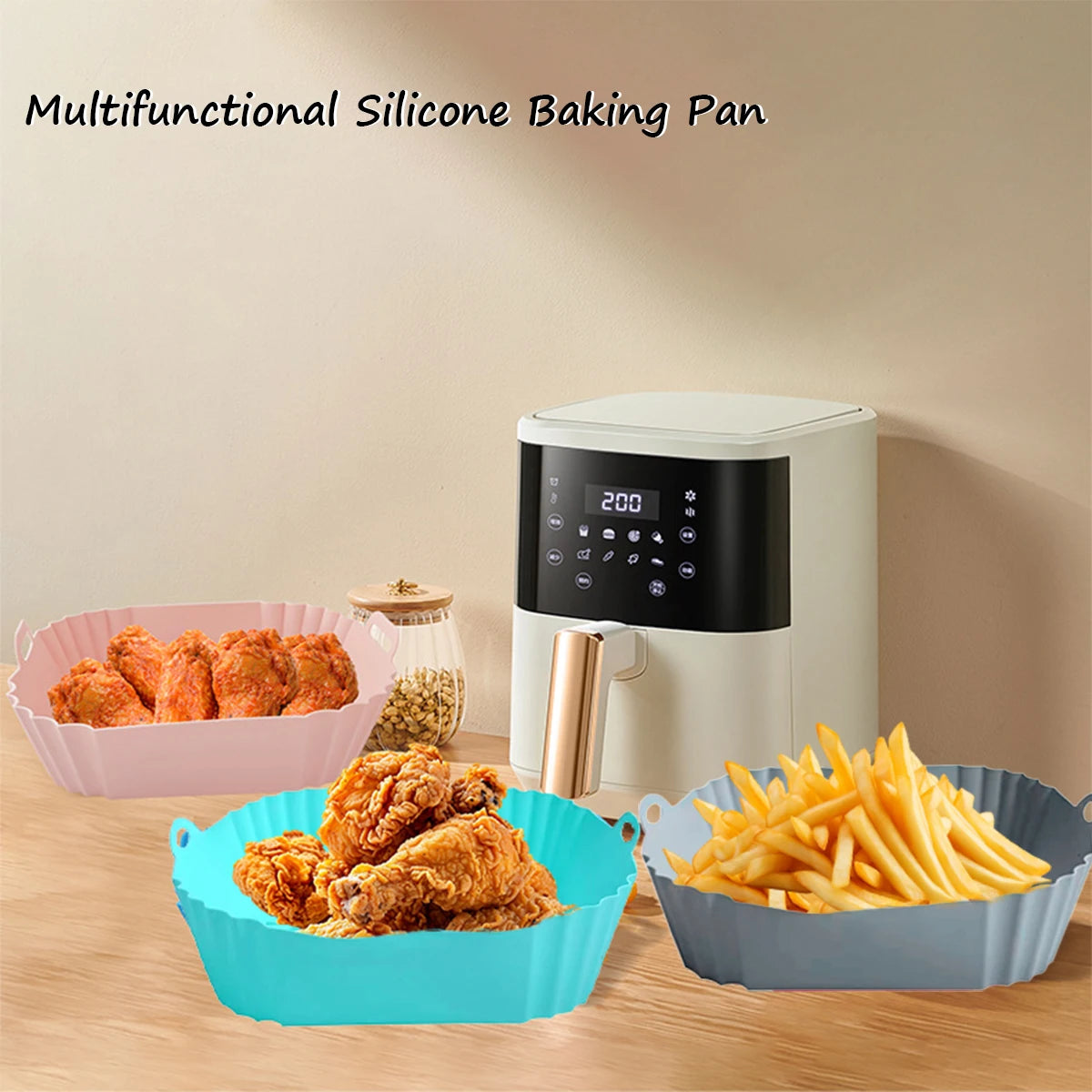 Silicone Air Fryer Liners Pot,Airfryer Basket Cooking Gadgets ,Reusable Baking Tray Non-stick Pizza Pan Oven Kitchen Accessories