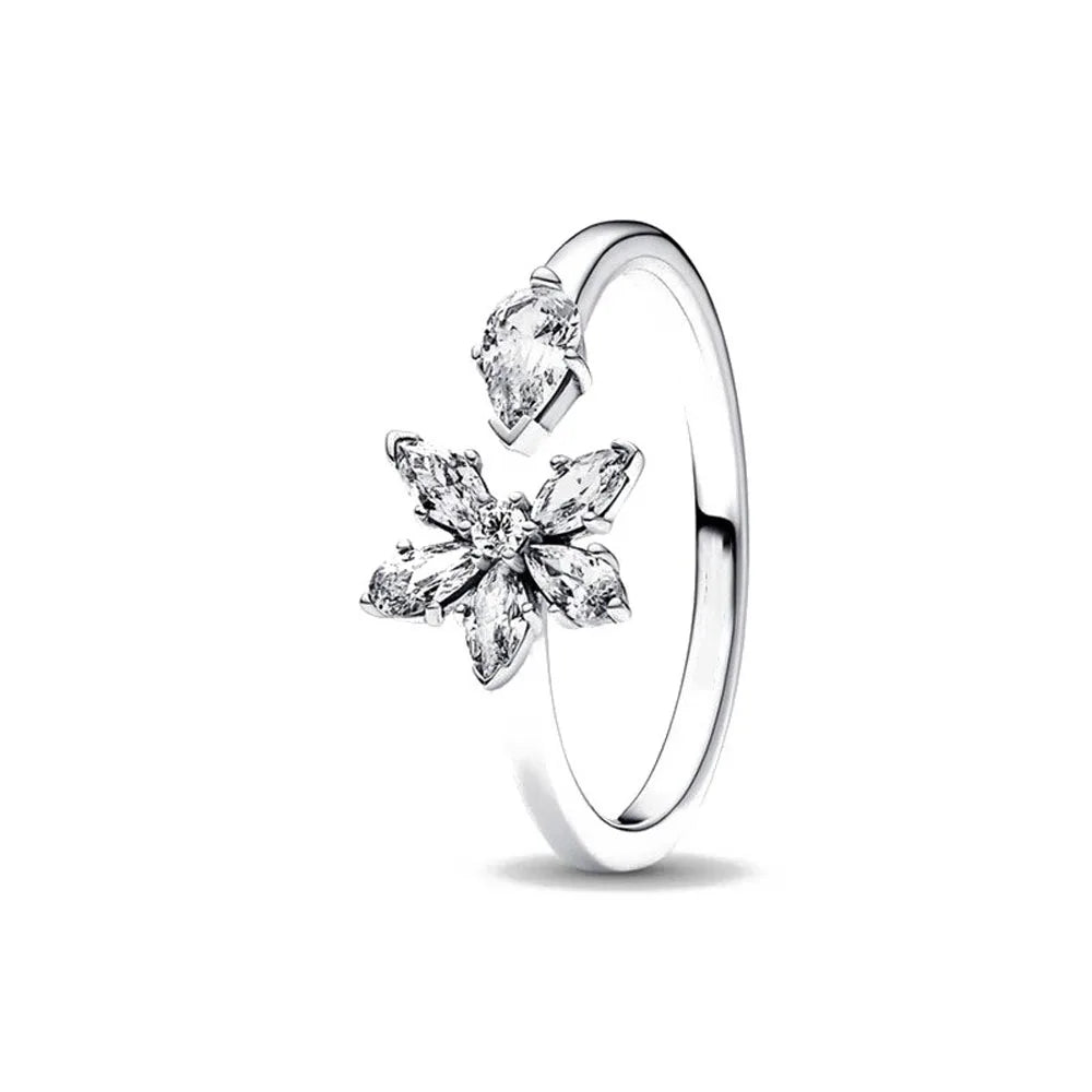 Hot Sale 925 Sterling Silver Red Pink Blue Green Heart Stone Snowflake Daisy Ring Trinkets Rings Wedding Fashion  Jewelry Women