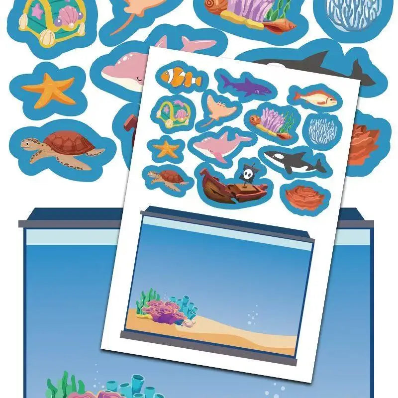 8PCS Lucky Fish Tank Puzzle Sticker Handmade DIY Notebook Desktop Creative Decoration Waterproof