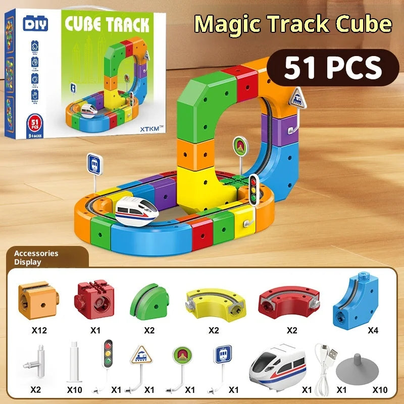Electric Magnetic Track Set with Anti-Gravity Vehicles - 100+ Pieces STEM Building Toys, Creative DIY Railway for Kids Gift Toy