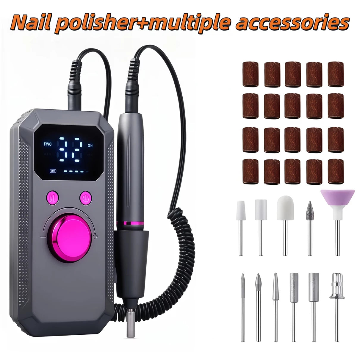 1 Set of Manicure and Pedicure Polishing and Shaping Tools, Electric Nail Grinder Set with USB Rechargeable Battery - 32 Adjusta