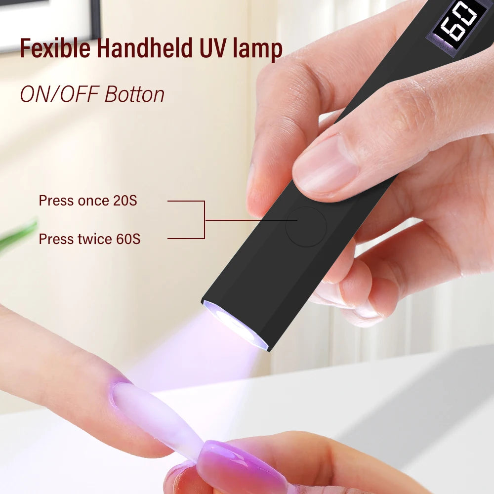 Handheld UV Light for Gel Nails Portable UV Nail Lamp Rechargeable LED Nail Lamp for Nails Art Desk Stand