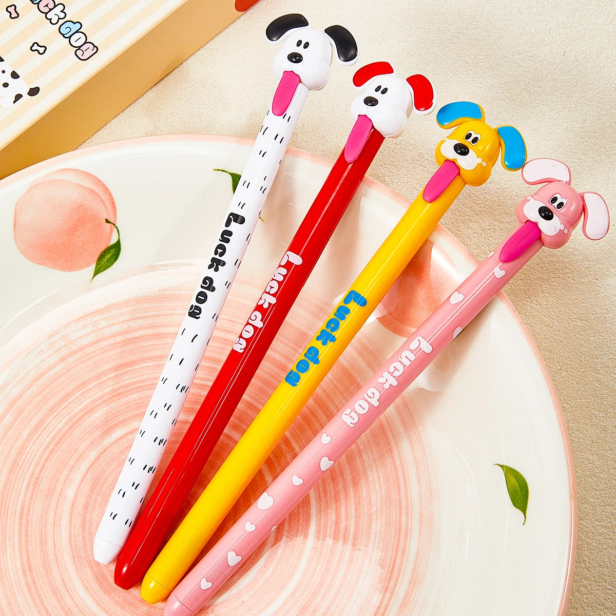 4-Piece Animal Dog-Themed Gel Pen, 0.5mm Fine Tip, Black Ink, Fun Tongue-Over Design.
