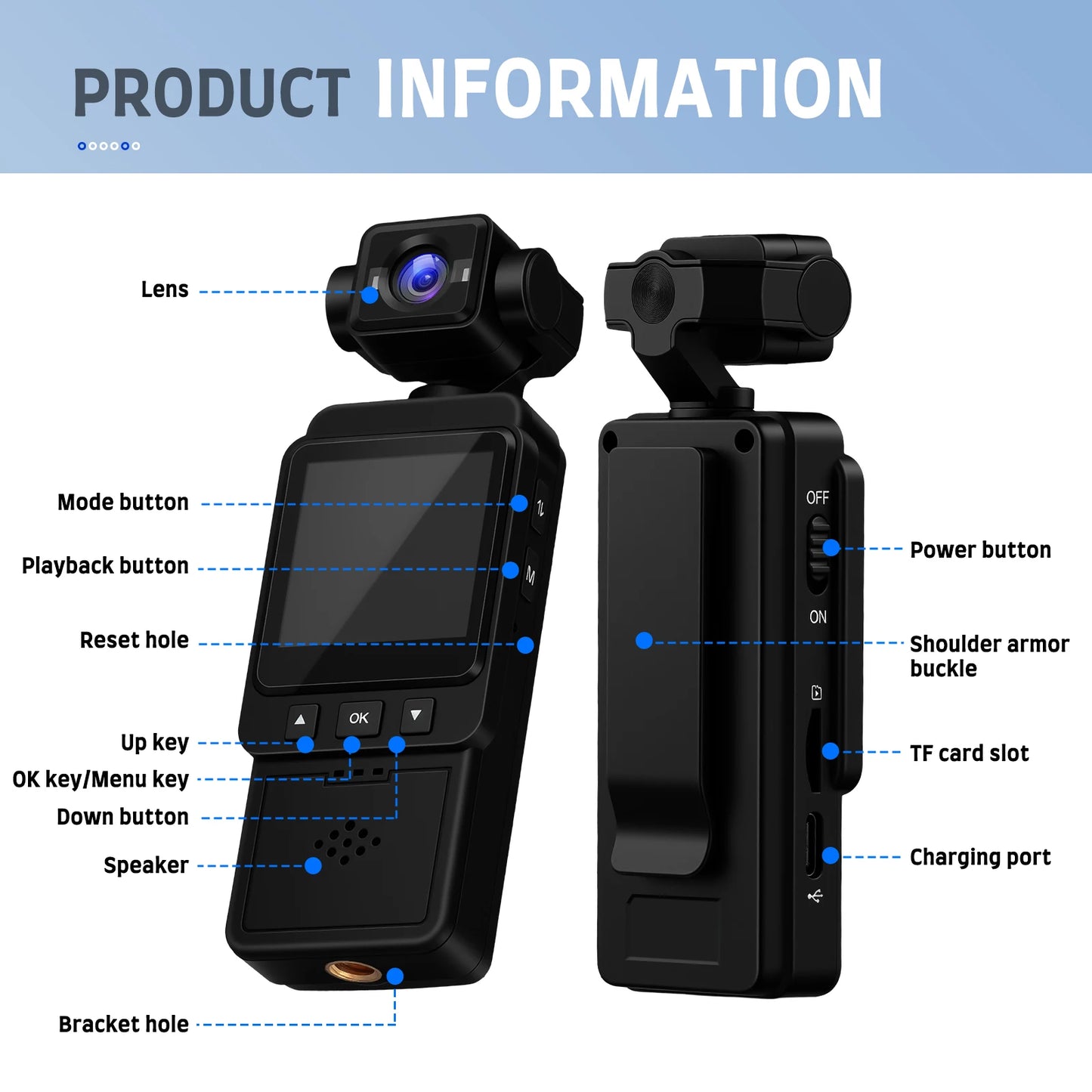 Inefala 1080P Sports Pocket Camera 1.54" Mini Lens 180° Rotatable WiFi Wireless Video Recorder 5hours Endurance Motion Camera