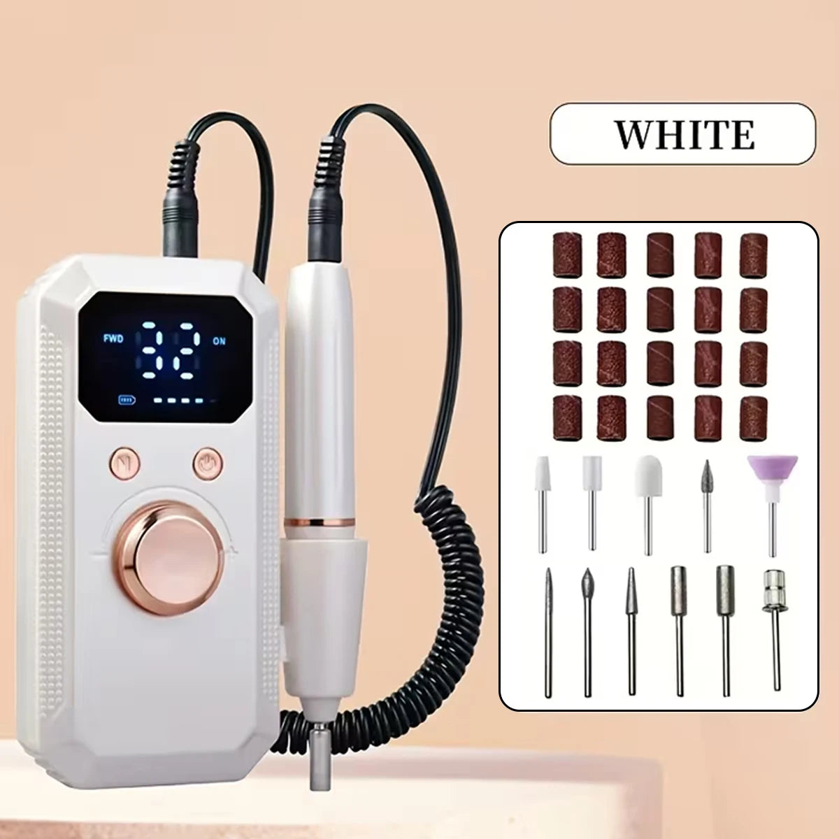 1 Set of Manicure and Pedicure Polishing and Shaping Tools, Electric Nail Grinder Set with USB Rechargeable Battery - 32 Adjusta