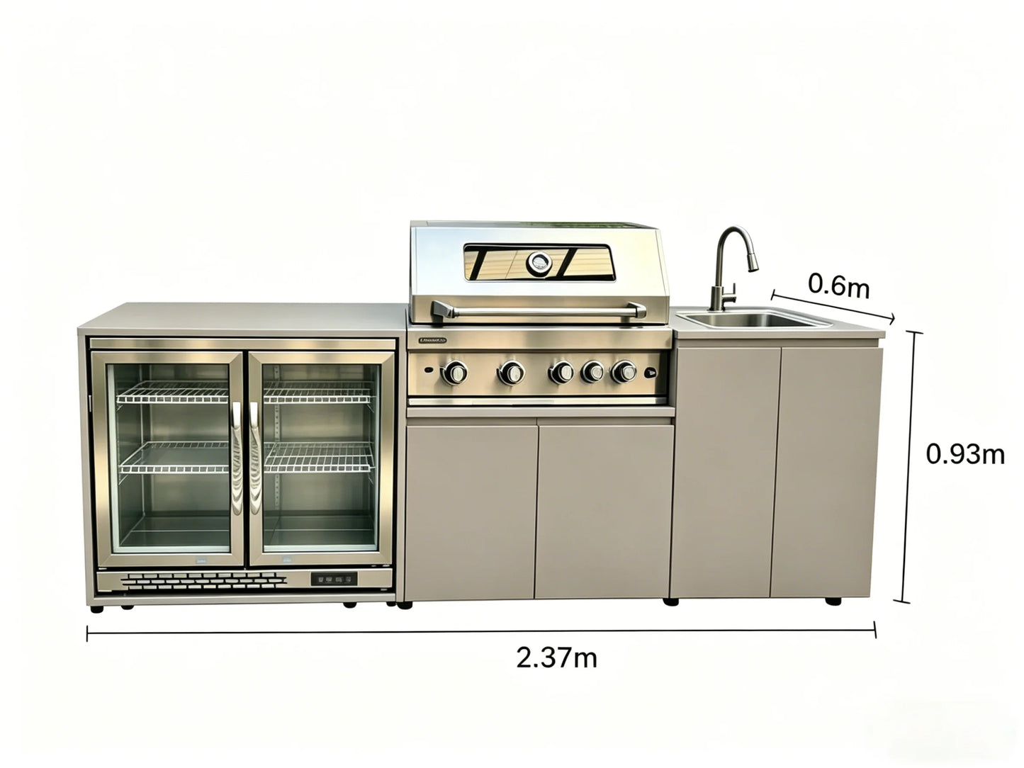Stainless Steel Outdoor Kitchen With BBQ And Fridge With Grill Cooktop Sink Fridge Rolling Movable On Wheels For Backyard Patio