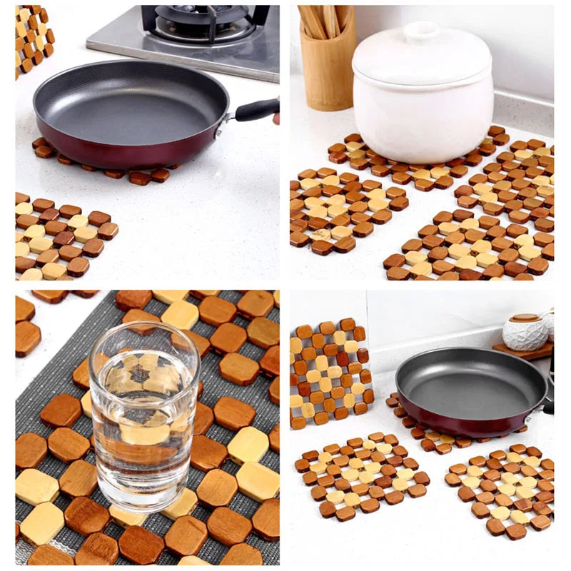 Kitchen Bamboo Insulation Pad Bamboo Table Mat Non-slip Casserole Bowl Mat Square Anti-scalding Protection Table Mat