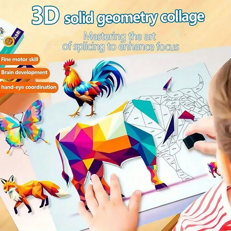 3D Animal Jigsaw Puzzle Stickers DIY Handmade Creative Collage Art Set With Self-Adhesive Paper Back To School Gifts Educational