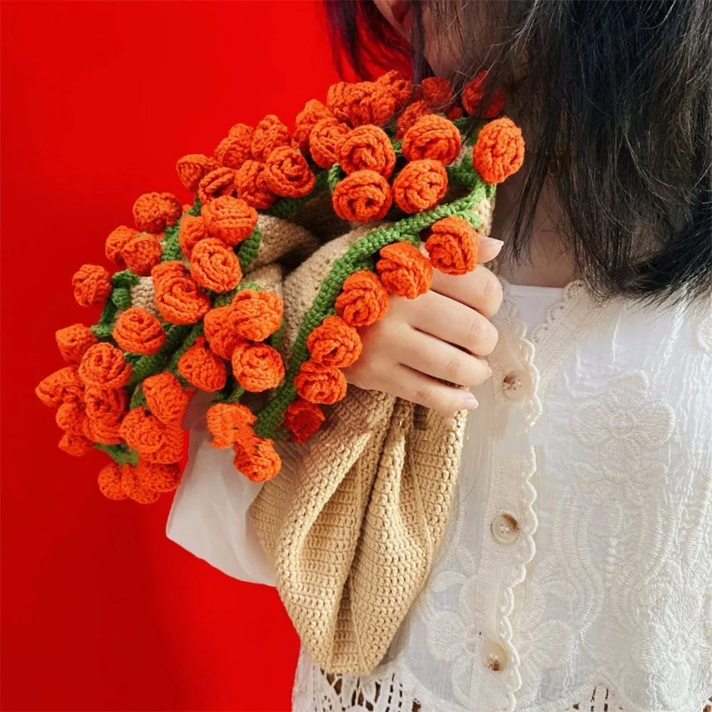 Creative Crochet Rose Bouquet Blanket Fashion Finished Rose Nap Blanket Soft Flower Hugging Blanket Valentine's Day Blanket