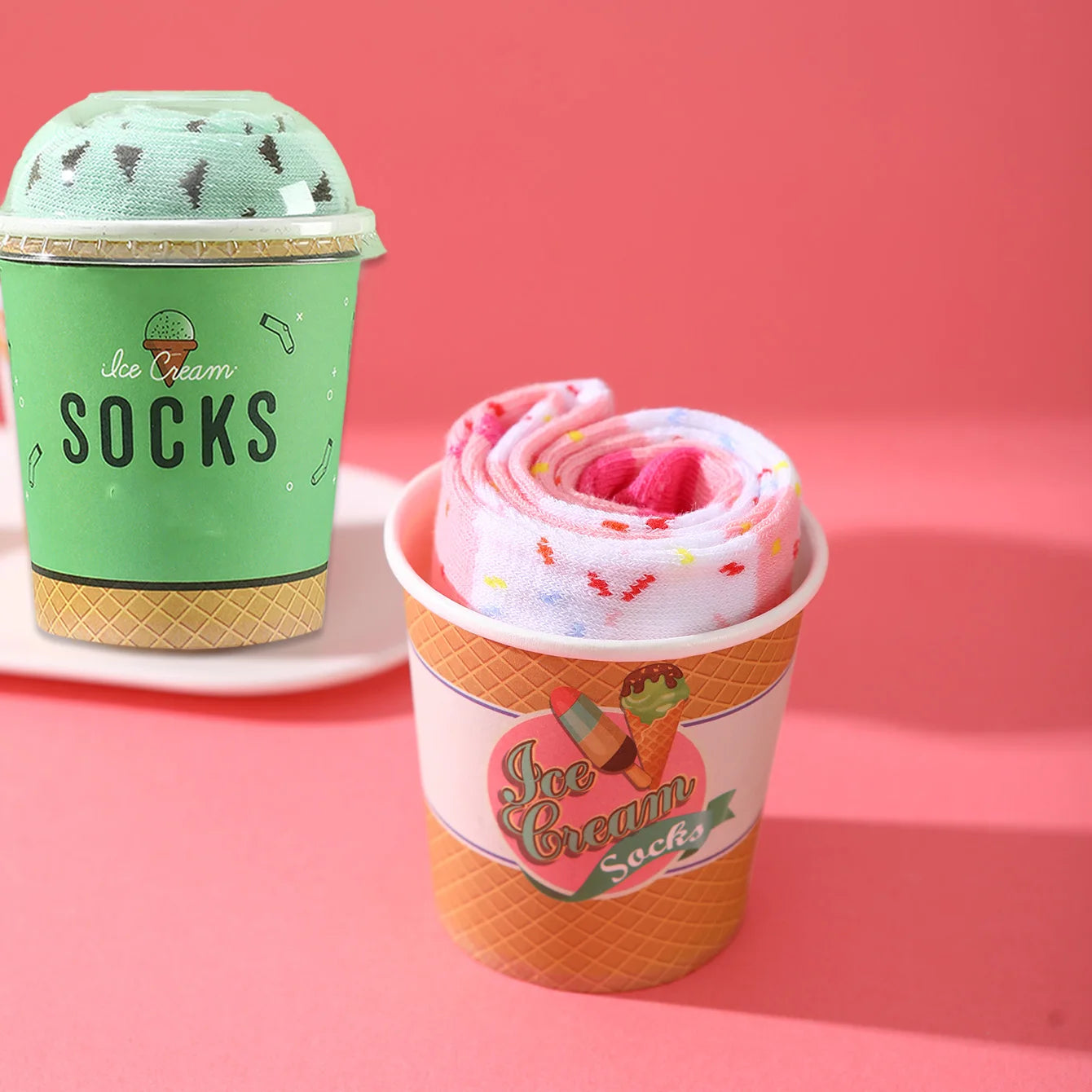 2 Pairs of Mid-Calf Men's Socks, Suitable for Both Men and Women, Novelty and Fun, Colorful Ice Cream Gift Box Socks, European and American Fashion Trend Style, Comfortable and Breathable, Party Casual Novelty Gifts, Valentin