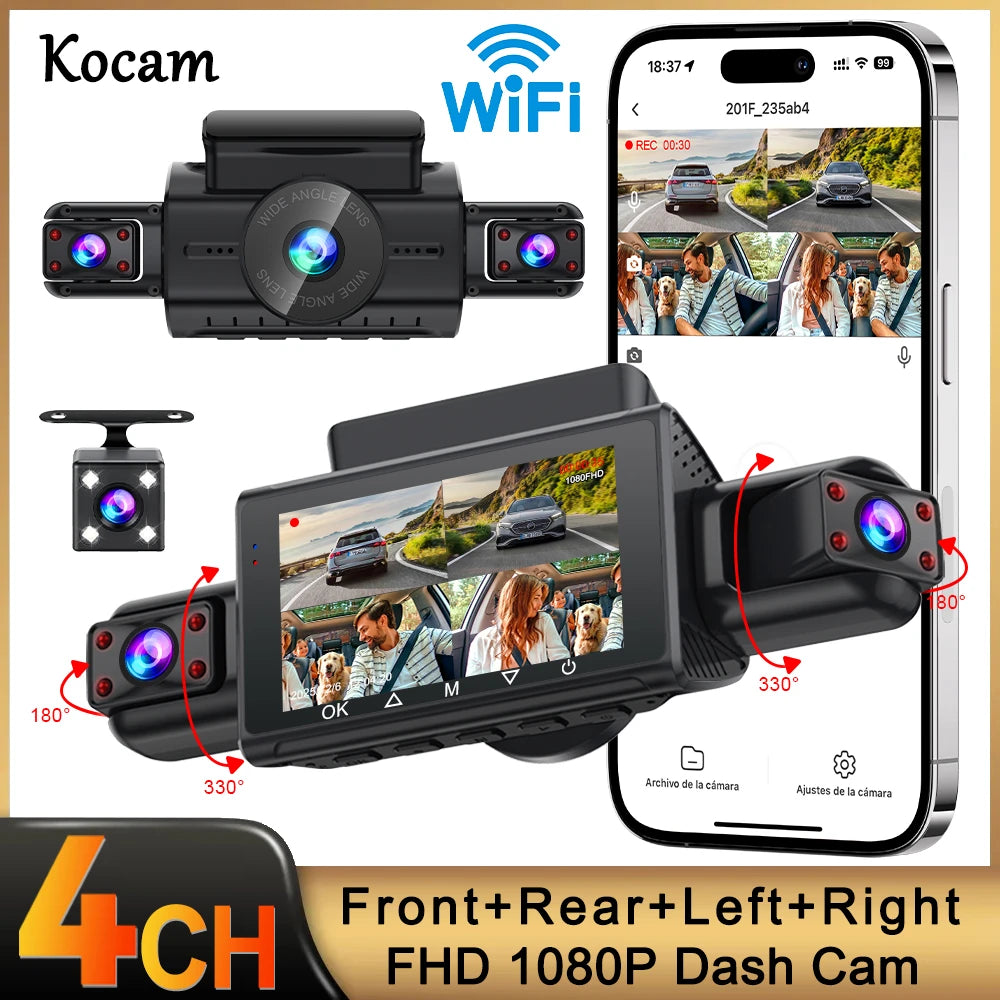  Dashcam for cars 4 Channel Black Box WiFi Driving Camera FHD 1080P Night Vision Loop Recording 24H Parking Mode car accessorie