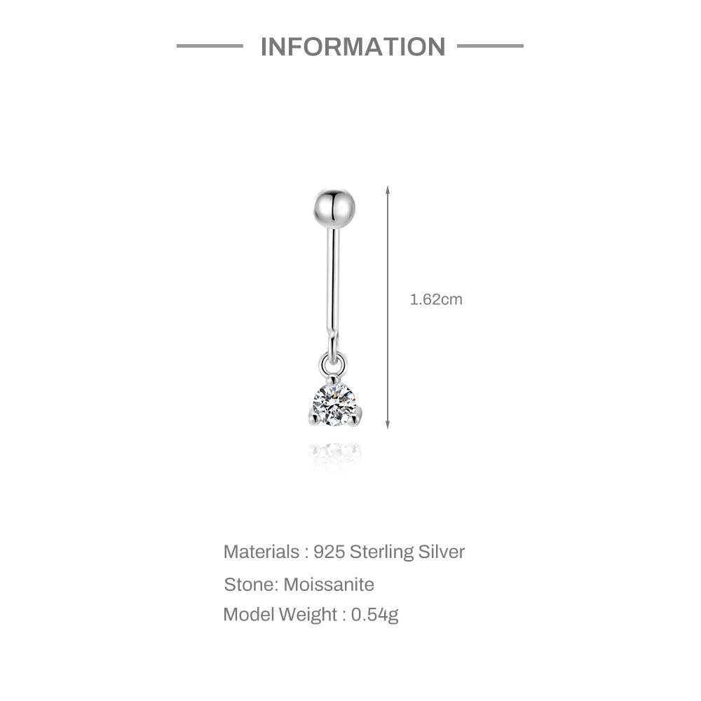 CANNER 1PC Moissanite Spherical Vertical Eight-pointed Star Piercing Earrings 925 Sterling Silver Jewelry Valentine's Day Gift