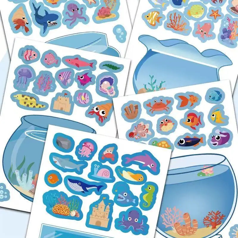 8PCS Lucky Fish Tank Puzzle Sticker Handmade DIY Notebook Desktop Creative Decoration Waterproof