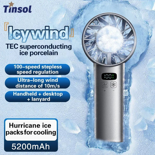 TINSOL Ice-cooling high-speed handheld fan 5200mAh portable mini fan, suitable for travel, camping, and outdoors