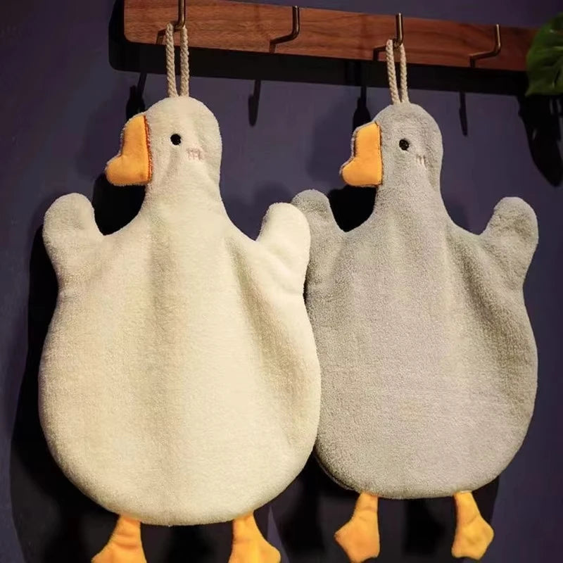 Cute Cartoon Big Goose Hanging Hand Towel Super Absorbent Quick Dry Wipe Cloth Soft Hanging Towel For Kitchen Bathroom Washroom
