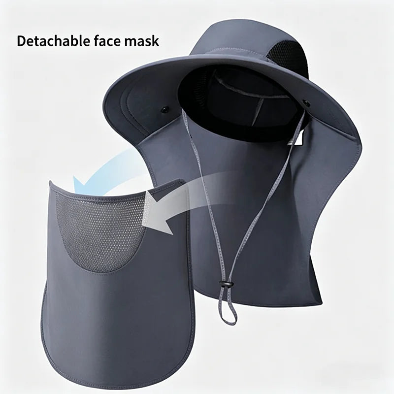 UPF 50+ Sun Hat with Face Neck Flap Wide Brim UV Protection Fishing Hat for Men Women Outdoor Hiking Gardening
