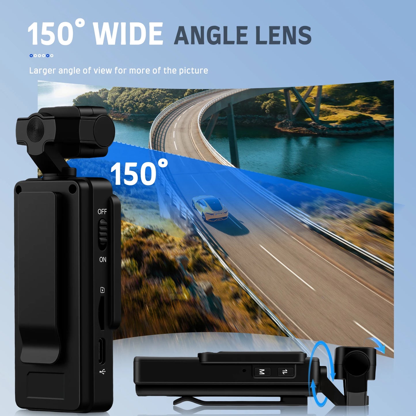 Inefala 1080P Sports Pocket Camera 1.54" Mini Lens 180° Rotatable WiFi Wireless Video Recorder 5hours Endurance Motion Camera